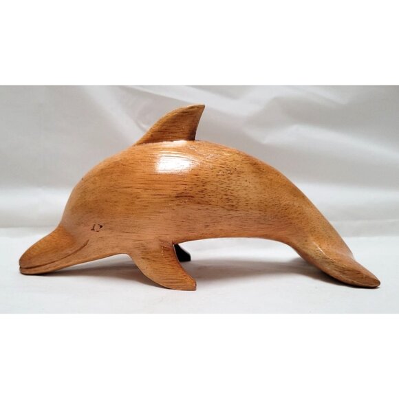 Hand-Carved Wooden Dolphin Figurine Figure Statue About 7 Inches Long - Lot E - Picture 4 of 7